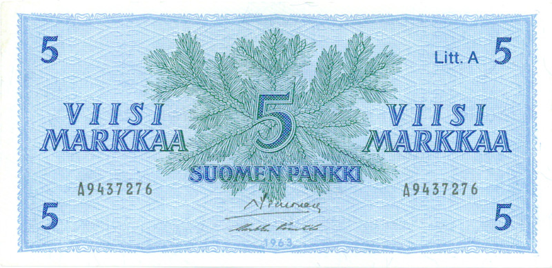 5 Markkaa 1963 Litt.A A9437276 kl.6